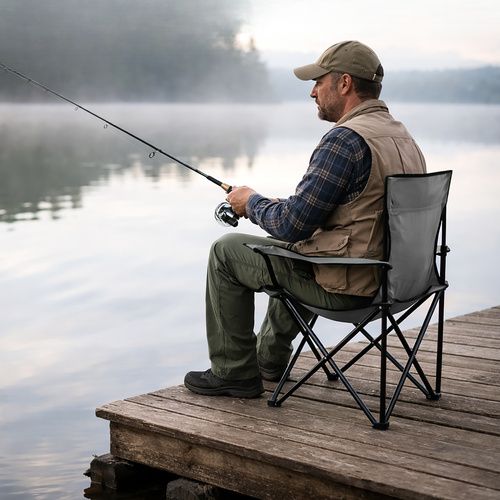 ribički stolac tijekom ribolova na jezeru