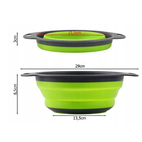 Dimenzije sklopivog silikonskog cjedila 21,5 cm i 29 cm
