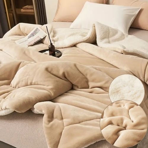 Bež deka od mikrovlakna s krznom – udobna i mekana