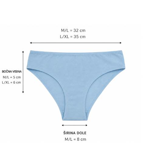 Tablica mjera za ženske gaćice bez ruba u veličinama M/L i L/XL