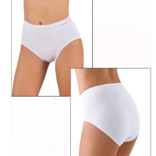 Model u bijelim slip maxi gaćicama Essenza prikazan s prednje i stražnje strane