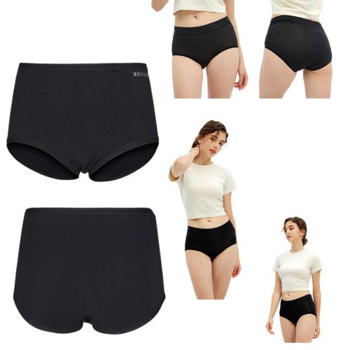  Crne ženske slip maxi gaćice Essenza s visokim strukom – prednji i stražnji prikaz na modelu i samostalno