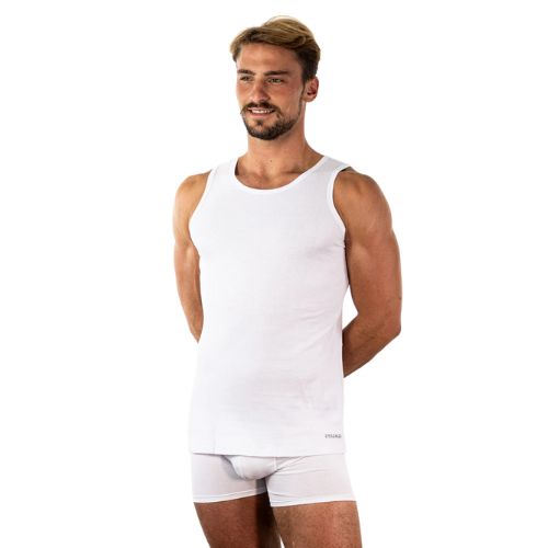 Muška bijela potkošulja Essenza bez rukava, model sprijeda