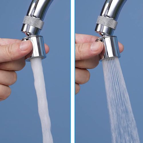 Prikaz dva načina mlaza rotirajućeg dodatka za slavinu u upotrebi