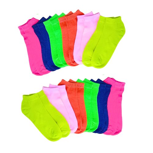 12 pari ženskih stopalica u neonskim bojama - niske čarape, veličina 36-41