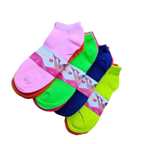 Pakiranje ženskih pamučnih stopalica u neon bojama - 12 pari, veličina 36-41
