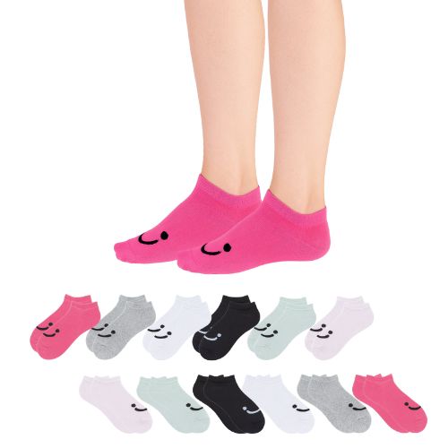 Ženske čarape do gležnja sa smiley uzorkom -12 pari u različitim bojama