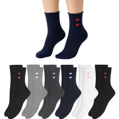 Set čarapa s mekim rubom - 6 pari u više boja s motivom srca