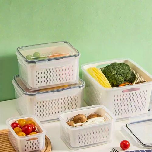 Set posuda za hranu s cjedilom i poklopcem -skladištenje svježeg voća i povrća