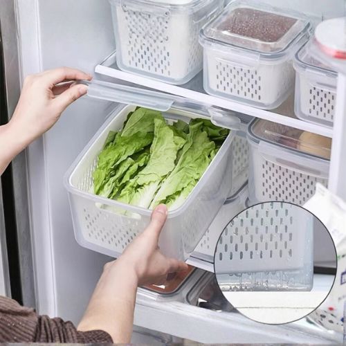 Posuda za hranu s cjedilom i poklopcem u hladnjaku – čuvanje svježine povrća