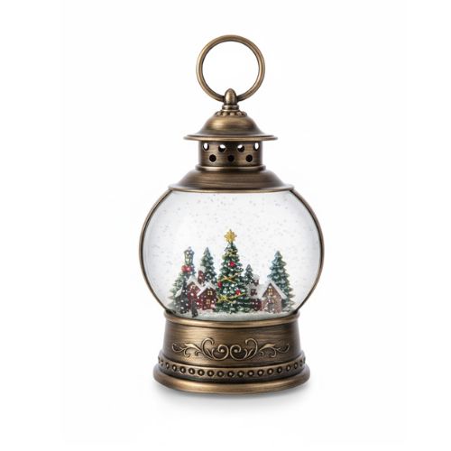 Božićna ukrasna svjetiljka s LED svjetlom i glazbom u obliku fenjera s božićnim drvcom i kućicama