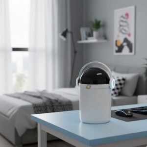 Difuzor Astronaut - ovlaživač zraka 2 L s dvostrukom mlaznicom i RGB LED, na radnom stolu u spavaćoj sobI