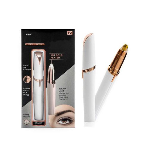 Električni trimer za obrve i lice – pakiranje Električni trimer za obrve i lice s elegantnim pakiranjem u bijelo-zlatnoj boji