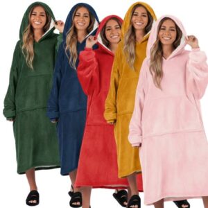 XXL termo deka s rukavima i kapuljačom - šerpa podstava - veliki džep - 5 boja: zelena, tamnoplava, crvena, žuta, roza