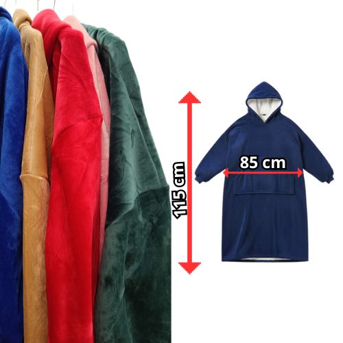 XXL termo deka s rukavima i kapuljačom - boje i dimenzije - duljina 115 cm - širina u prsima 85 cm