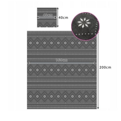Prikaz dimenzija zimskog seta – deka 160x200 cm i jastučnica 40x40 cm, uz detalj uzorka