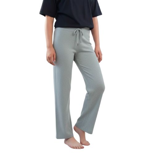 Sive viskozne pletene hlače s elastičnim pojasom i vezicom