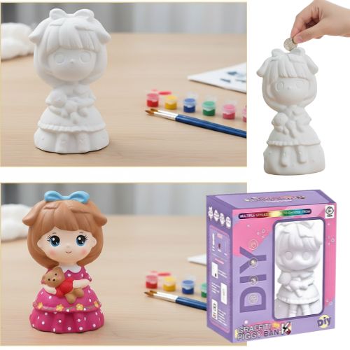 Kasica za bojanje prije i poslije oslikavanja s kutijom i bojama