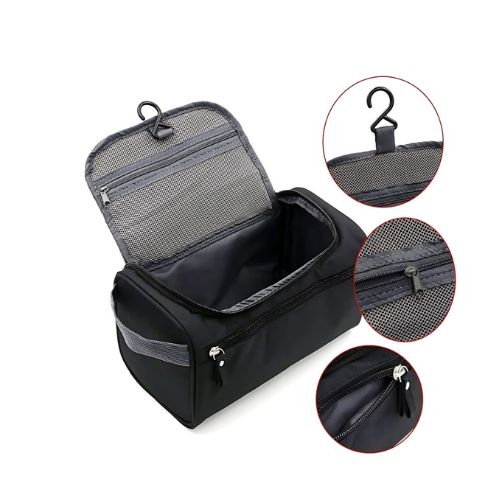 Kozmetička putna torba s kukom otvorena s vidljivim zatvaračem i unutarnjim džepovima