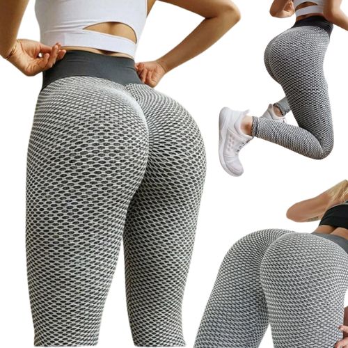 Svijetlosive anticelulitne push-up tajice visokog struka - kolaž prikaza