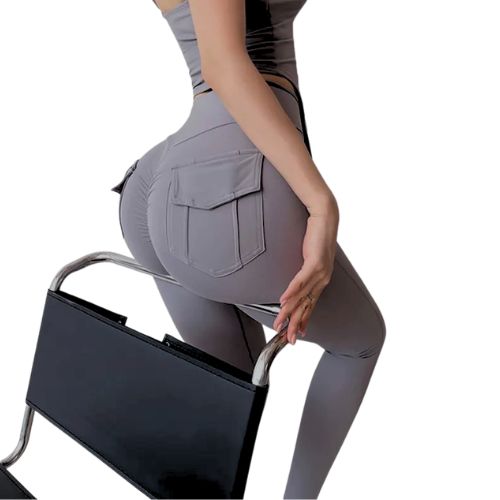 push-up tajice s džepovima siva model stražnji dio