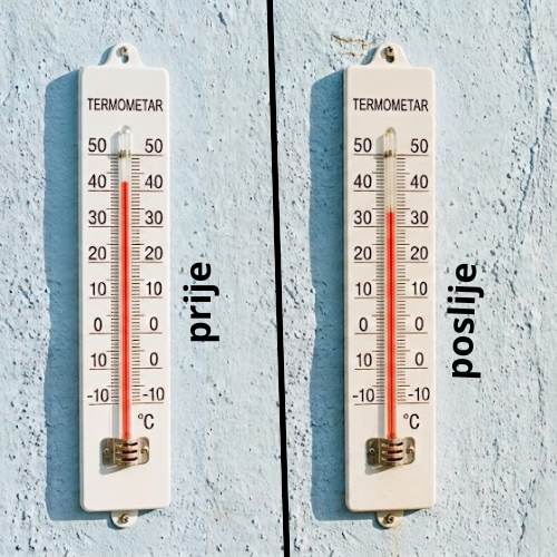 Termometar prije i poslije uključivanja vodene maglice pokazuje nižu temperaturu