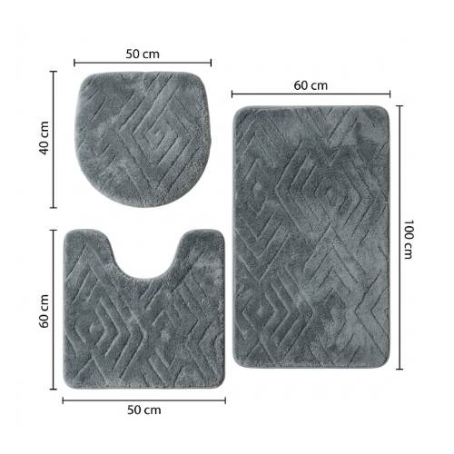 Dimenzije mekanog kupaonskog seta: veliki tepih 60x100, tepih oko WC-a 50x60, navlaka 50x40 cm
