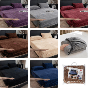 Zimska plišana plahta s gumicom 200x200 cm + 2 jastučnice – 7 boja